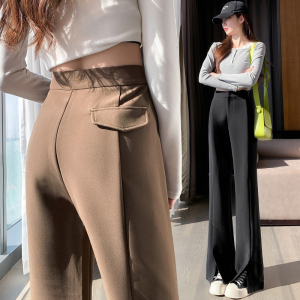 RM525#新款西装裤阔腿开叉直筒拖地高腰小个子休闲裤女