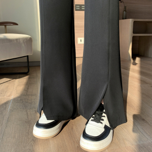 RM526#夏冰丝西装裤开叉阔腿高腰垂感小个子薄拖地裤女