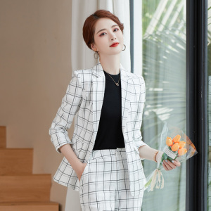 RM864#白色格子西装外套女春夏2023新款韩版时尚休闲薄款小西服 