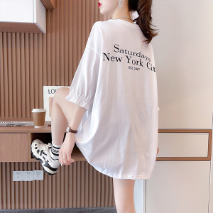 BF146#夏季韩版宽松蕾丝拼接烫钻小熊大码女装中长款短袖T恤女