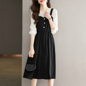RM133#新款连衣裙女小个子长裙韩版蕾丝长袖修身裙子