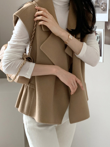 TR11021# 韩国春新款女双面羊毛呢外套马甲马夹 服装批发女装服饰货源