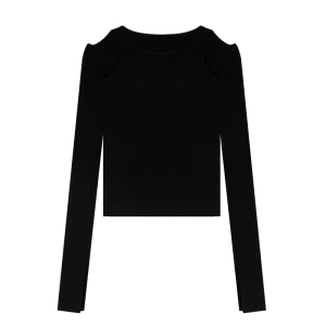 TR10530# 黑色露肩针织衫女秋季新款设计感小众 服装批发女装服饰货源
