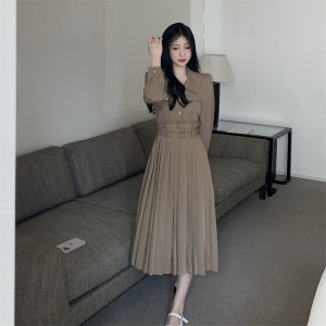 RM4411#新款法式气质名媛高级感长袖连衣裙长款百褶裙