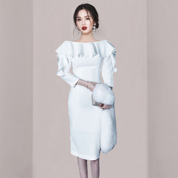 RM327#新款韩版时尚气质优雅显瘦大气设计感荷叶边连衣裙