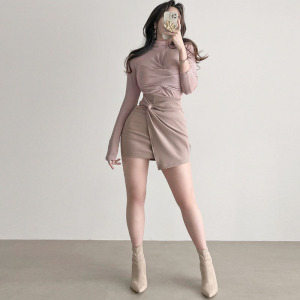BF60#韩国东大门新品 时尚侧扭结 显瘦高腰不规则包臀半裙gn