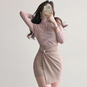 BF60#韩国东大门新品 时尚侧扭结 显瘦高腰不规则包臀半裙gn