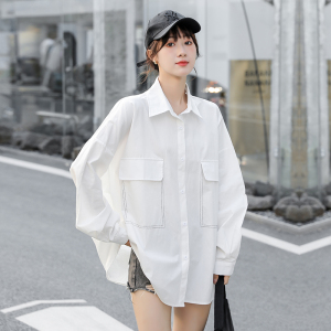 BF81#韩版休闲H型宽松纯色时尚帅气纯棉撞色单排扣衬衣