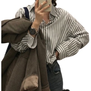 RM113#条纹衬衫女装春秋季设计感小众2023新款外搭长袖叠穿上衣