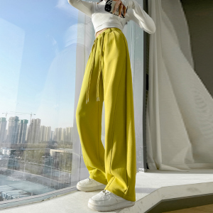 RM9037#窄版阔腿裤女春秋2023新款高腰米白色香蕉裤加厚垂感直筒运动卫裤