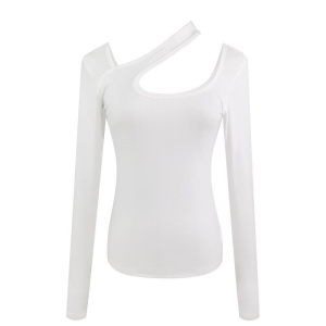 RM105#新款牛奶丝性感修身显瘦学生上衣设计感挂脖长袖T恤女