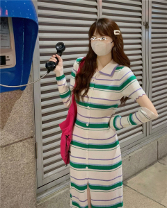 TR10484# 春季新款韩版宽松显瘦针织条纹连衣裙袖套套装女 服装批发女装服饰货源