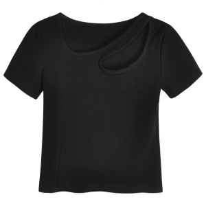 RM106#夏季纯欲风设计感镂空修身短款打底衫短袖T恤女