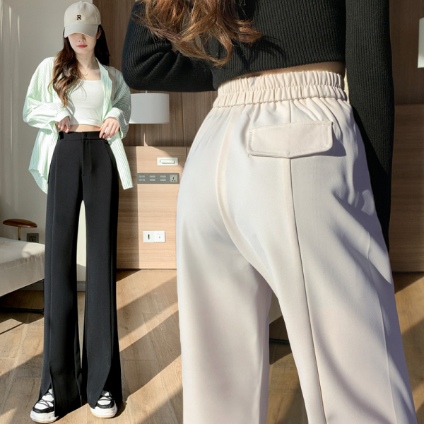 RM527#西装裤垂感开叉阔腿裤小个子拖地裤直筒休闲裤女
