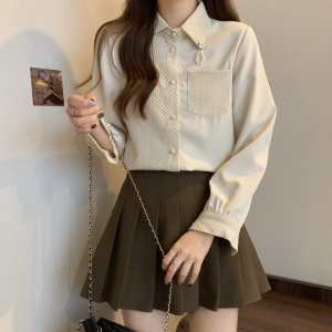 RM914#新款韩版小清新甜美设计感洋长袖拼接衬衫女上衣