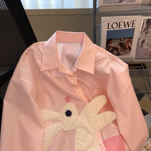 TR10435# 粉色兔子长袖衬衫女设计感小众春季新款减龄甜美气质别致衬衣 服装批发女装服饰货源