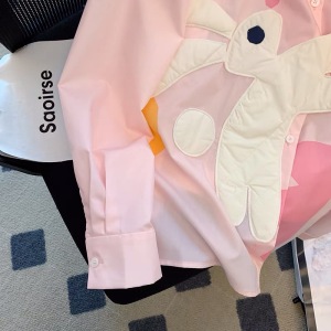 TR10435# 粉色兔子长袖衬衫女设计感小众春季新款减龄甜美气质别致衬衣 服装批发女装服饰货源