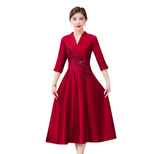 RM9112#喜婆婆婚宴装高贵年轻红色高端婚礼妈妈晚礼服裙女遮肚子平时可穿