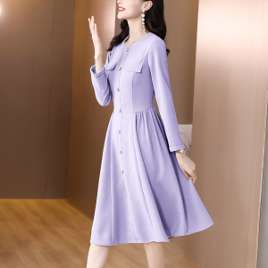 RM904#新款纯色v领连衣裙女长裙中长款春装净色裙