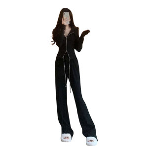 RM202#辣妹修身长袖上衣外套秋冬季2023新款高级感休闲裤运动两件套装女