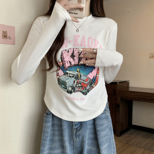 RM947#纯棉卡通印花长袖T恤女春季修身打底衫内搭洋气短款上衣