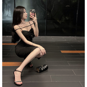 TR11015# 新款法式黑裙气质名媛风中长款修身包臀聚会礼服连衣裙 服装批发女装服饰货源