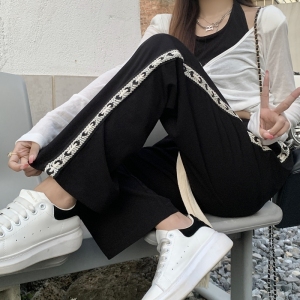 RM160#薄款侧边编织绳阔腿裤女设计感工装裤