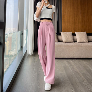 RM164#粉色窄版阔腿裤女直筒宽松垂坠感西裤2023春季新款裤子