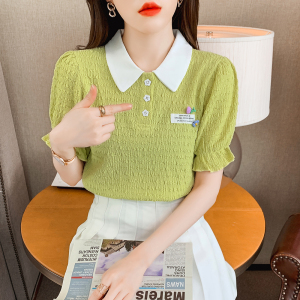 RM461#肌理感短袖t恤女夏2023新款小个子娃娃领上衣