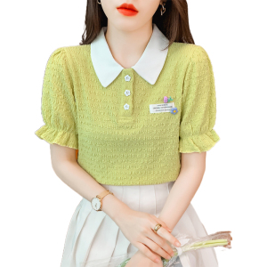 TR17441# 肌理感短袖t恤女夏新款小个子娃娃领上衣 服装批发女装服饰货源