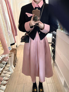 TR10291# 大码女装春季套装女胖mm显瘦遮肚小西装粉色长裙两件套小个子