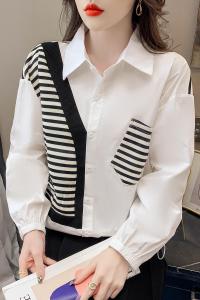 RM14520#新品时尚假两件拼接衬衣纯棉韩版宽松洋气减龄设件感衬衫