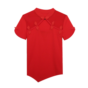 TR11968# 春夏新款原创设计新式中国风红色盘扣短袖上衣国潮风t恤 服装批发女装服饰货源