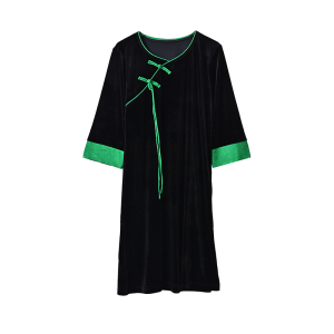 RM3271#真丝绒连衣裙 新款高贵洋气复古盘扣裙新中式桑蚕丝裙