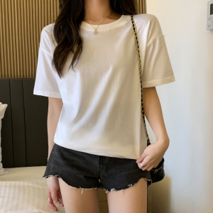 RM9754#纯棉短袖t恤女黑色白色