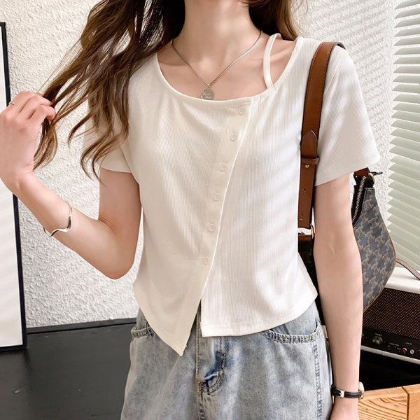 RM463#短袖t恤女夏2023年设计感洋气减龄不规则上衣