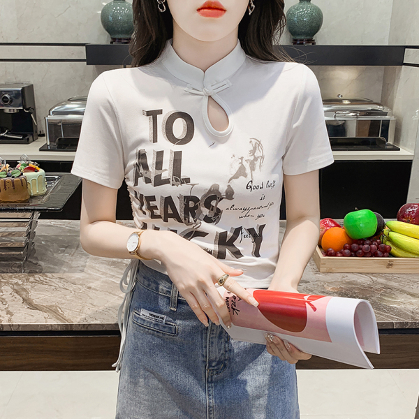 RM2157#短袖t恤女夏2023短款中式设计感小众辣妹上衣