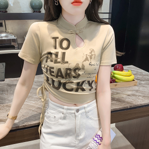 RM2157#短袖t恤女夏2023短款中式设计感小众辣妹上衣