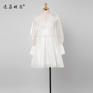 RM957#新款女装性感名媛收腰白色气质长袖显瘦中长款连衣裙