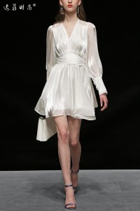 RM957#新款女装性感名媛收腰白色气质长袖显瘦中长款连衣裙