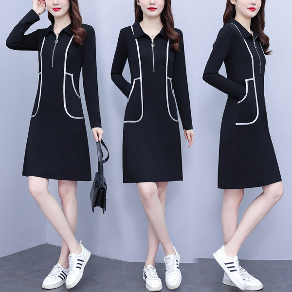 RM7592#大码女装2023年春季新款时尚简约修身显瘦长袖连衣裙