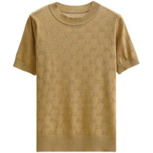 RM379#夏季新款女纯色镂空冰丝短袖针织休闲显瘦气质T恤上衣