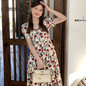 RM214#新款夏季女装法式高级感设计感小众赫本风玫瑰连衣裙子长裙