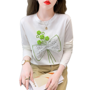 RM2694#新款设计感别致蝴蝶结印花长袖T恤女时尚减龄上衣