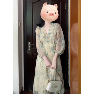 RM216#新款夏季高级感长裙雪纺碎花裙收腰法式茶歇连衣裙子女春款