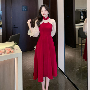 RM597#长袖旗袍敬酒服新娘订婚连衣裙小个子平时穿回门红色高级感礼服春