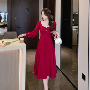 RM598#敬酒服新娘春季小个子酒红色订婚礼服连衣裙平时可穿高级感