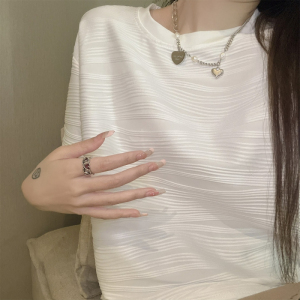 RM390#肌理感 夏装法式横纹短袖T恤女高级感