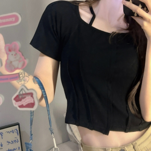 RM392#100%棉 纯棉短款设计感小众短袖T恤女ins潮