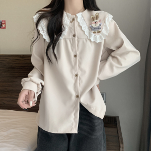 RM262#洋气衬衫减龄长袖兔子贴布娃娃领衬衣上衣女